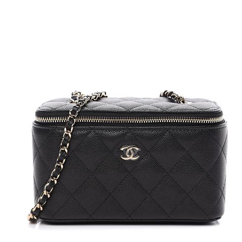 chanel black crochet vanity with chain|Chanel small vanity with chain.